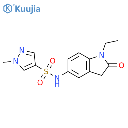 N-(1-ethyl-2-oxo-2,3-dihydro-1H-indol-5-yl)-1-methyl-1H-pyrazole-4-sulfonamide structure
