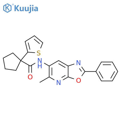 N-{5-methyl-2-phenyl-[1,3]oxazolo[5,4-b]pyridin-6-yl}-1-(thiophen-2-yl)cyclopentane-1-carboxamide structure