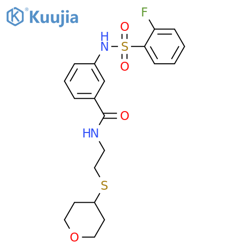 3-[(2-fluorophenyl)sulfonylamino]-N-[2-(oxan-4-ylsulfanyl)ethyl]benzamide structure