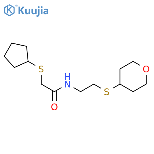 2-cyclopentylsulfanyl-N-[2-(oxan-4-ylsulfanyl)ethyl]acetamide structure
