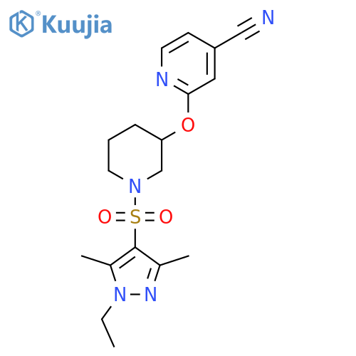 2-({1-[(1-ethyl-3,5-dimethyl-1H-pyrazol-4-yl)sulfonyl]piperidin-3-yl}oxy)pyridine-4-carbonitrile structure