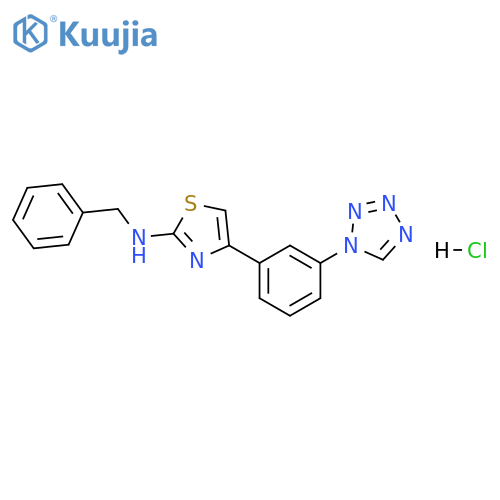 2-Thiazolamine, N-(phenylmethyl)-4-[3-(1H-tetrazol-1-yl)phenyl]-, hydrochloride (1:1) structure