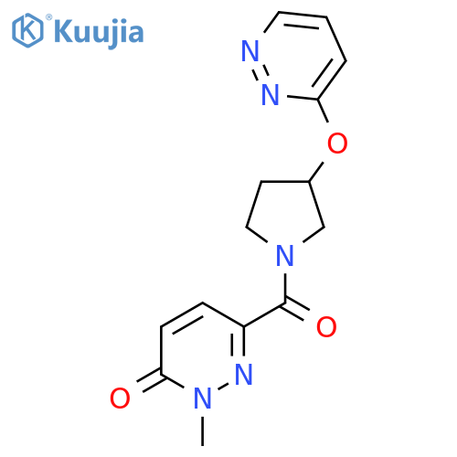 2-methyl-6-[3-(pyridazin-3-yloxy)pyrrolidine-1-carbonyl]-2,3-dihydropyridazin-3-one structure