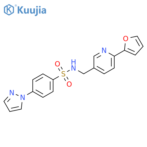 N-{[6-(furan-2-yl)pyridin-3-yl]methyl}-4-(1H-pyrazol-1-yl)benzene-1-sulfonamide structure