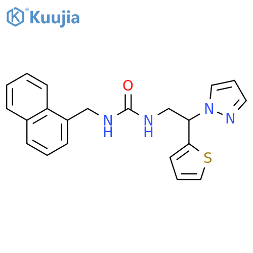 1-(naphthalen-1-yl)methyl-3-2-(1H-pyrazol-1-yl)-2-(thiophen-2-yl)ethylurea structure