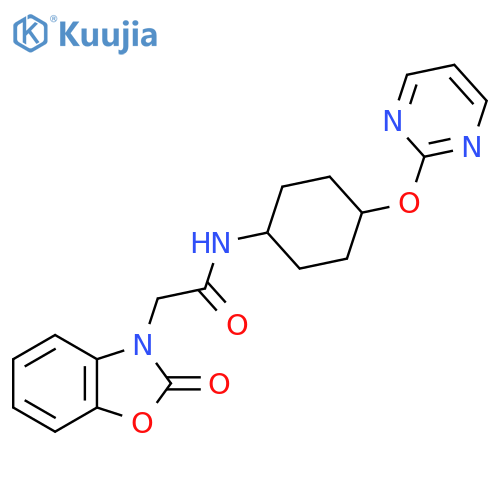 2-(2-oxo-2,3-dihydro-1,3-benzoxazol-3-yl)-N-(1r,4r)-4-(pyrimidin-2-yloxy)cyclohexylacetamide structure