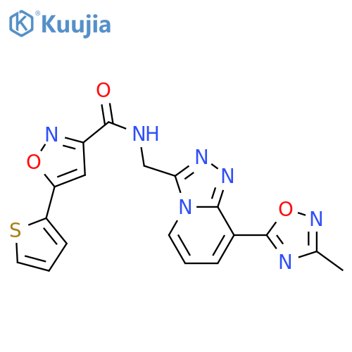 N-{8-(3-methyl-1,2,4-oxadiazol-5-yl)-1,2,4triazolo4,3-apyridin-3-ylmethyl}-5-(thiophen-2-yl)-1,2-oxazole-3-carboxamide structure