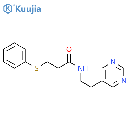 3-(phenylsulfanyl)-N-[2-(pyrimidin-5-yl)ethyl]propanamide structure