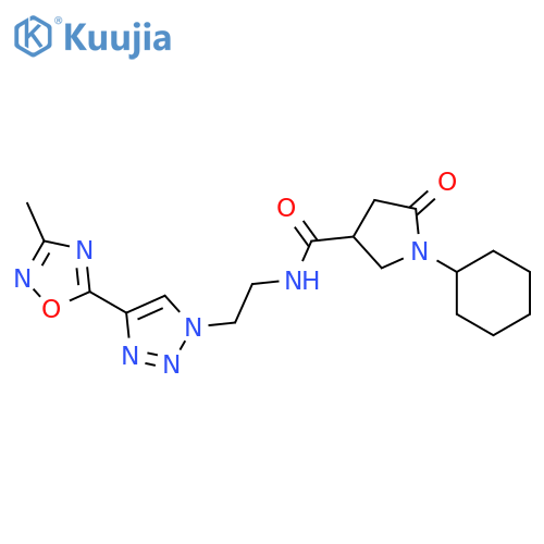1-cyclohexyl-N-{2-[4-(3-methyl-1,2,4-oxadiazol-5-yl)-1H-1,2,3-triazol-1-yl]ethyl}-5-oxopyrrolidine-3-carboxamide structure