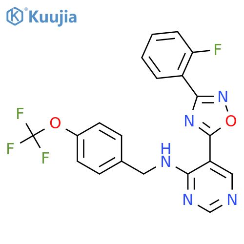5-[3-(2-fluorophenyl)-1,2,4-oxadiazol-5-yl]-N-{[4-(trifluoromethoxy)phenyl]methyl}pyrimidin-4-amine structure