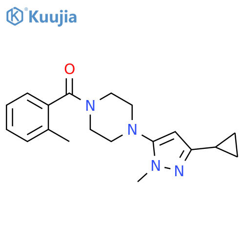 1-(3-cyclopropyl-1-methyl-1H-pyrazol-5-yl)-4-(2-methylbenzoyl)piperazine structure