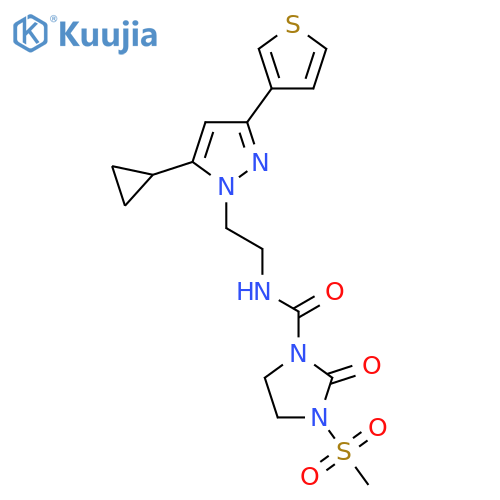 N-{2-[5-cyclopropyl-3-(thiophen-3-yl)-1H-pyrazol-1-yl]ethyl}-3-methanesulfonyl-2-oxoimidazolidine-1-carboxamide structure