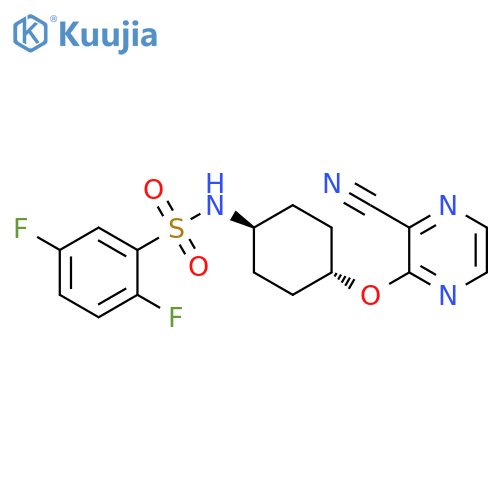 2,5-difluoro-N-(1r,4r)-4-(3-cyanopyrazin-2-yl)oxycyclohexylbenzene-1-sulfonamide structure