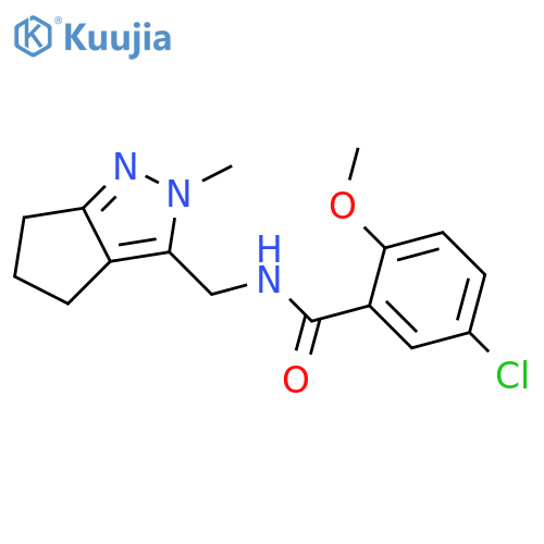 5-chloro-2-methoxy-N-({2-methyl-2H,4H,5H,6H-cyclopenta[c]pyrazol-3-yl}methyl)benzamide structure