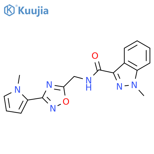 1-methyl-N-{3-(1-methyl-1H-pyrrol-2-yl)-1,2,4-oxadiazol-5-ylmethyl}-1H-indazole-3-carboxamide structure