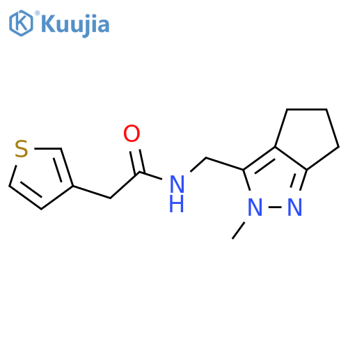 N-({2-methyl-2H,4H,5H,6H-cyclopentacpyrazol-3-yl}methyl)-2-(thiophen-3-yl)acetamide structure