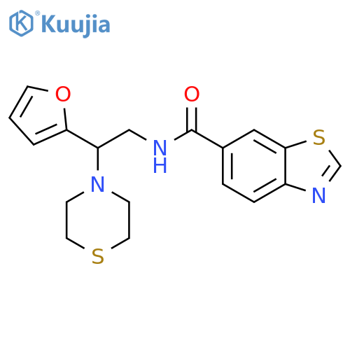 N-2-(furan-2-yl)-2-(thiomorpholin-4-yl)ethyl-1,3-benzothiazole-6-carboxamide structure