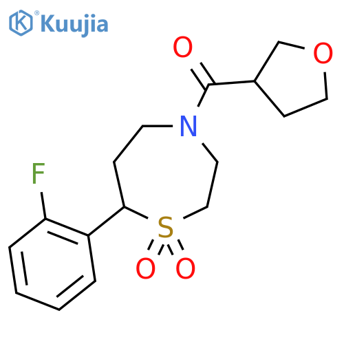 7-(2-fluorophenyl)-4-(oxolane-3-carbonyl)-1lambda6,4-thiazepane-1,1-dione structure