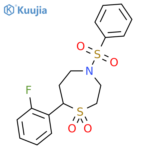 4-(benzenesulfonyl)-7-(2-fluorophenyl)-1lambda6,4-thiazepane-1,1-dione structure