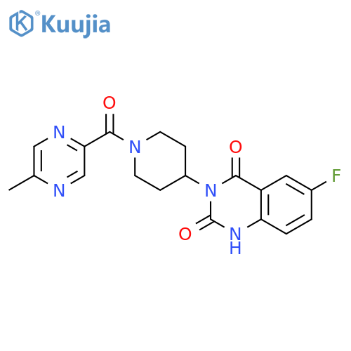 6-fluoro-3-[1-(5-methylpyrazine-2-carbonyl)piperidin-4-yl]-1,2,3,4-tetrahydroquinazoline-2,4-dione structure