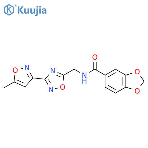N-{[3-(5-methyl-1,2-oxazol-3-yl)-1,2,4-oxadiazol-5-yl]methyl}-2H-1,3-benzodioxole-5-carboxamide structure
