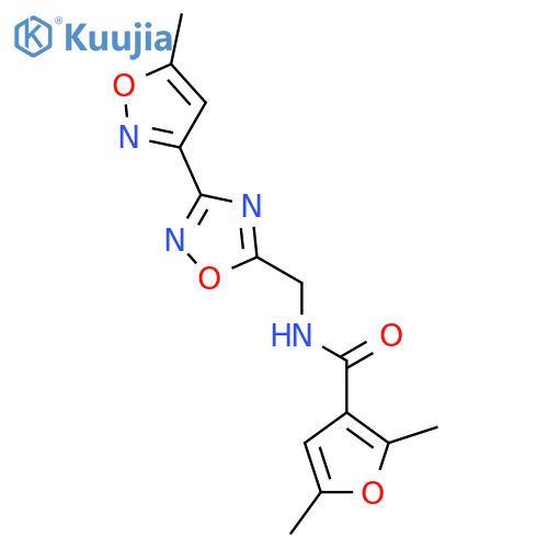2,5-dimethyl-N-{[3-(5-methyl-1,2-oxazol-3-yl)-1,2,4-oxadiazol-5-yl]methyl}furan-3-carboxamide structure