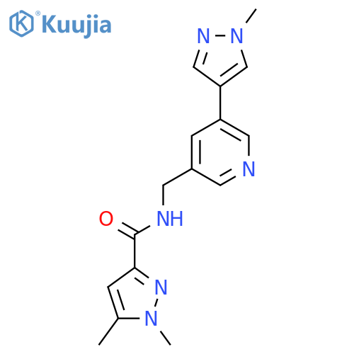 1,5-dimethyl-N-{5-(1-methyl-1H-pyrazol-4-yl)pyridin-3-ylmethyl}-1H-pyrazole-3-carboxamide structure
