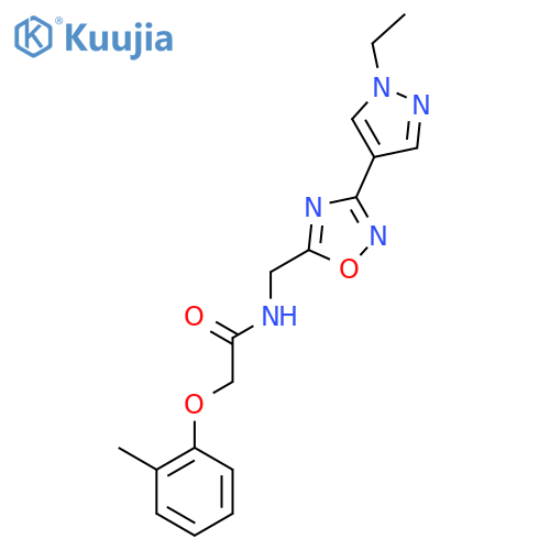 N-{3-(1-ethyl-1H-pyrazol-4-yl)-1,2,4-oxadiazol-5-ylmethyl}-2-(2-methylphenoxy)acetamide structure