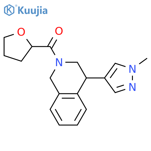 4-(1-methyl-1H-pyrazol-4-yl)-2-(oxolane-2-carbonyl)-1,2,3,4-tetrahydroisoquinoline structure