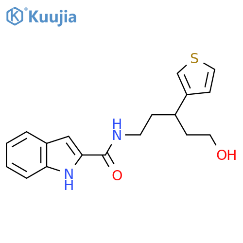 N-5-hydroxy-3-(thiophen-3-yl)pentyl-1H-indole-2-carboxamide structure