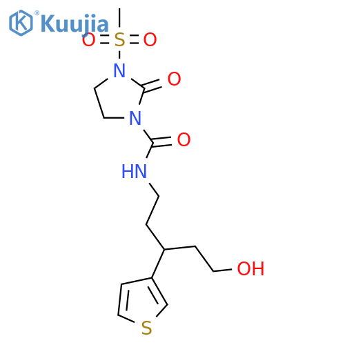 N-5-hydroxy-3-(thiophen-3-yl)pentyl-3-methanesulfonyl-2-oxoimidazolidine-1-carboxamide structure
