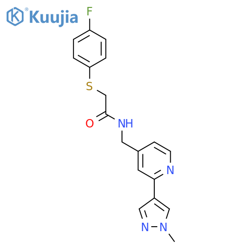 2-[(4-fluorophenyl)sulfanyl]-N-{[2-(1-methyl-1H-pyrazol-4-yl)pyridin-4-yl]methyl}acetamide structure