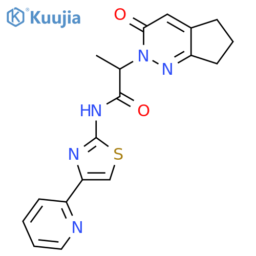 2-{3-oxo-2H,3H,5H,6H,7H-cyclopentacpyridazin-2-yl}-N-4-(pyridin-2-yl)-1,3-thiazol-2-ylpropanamide structure
