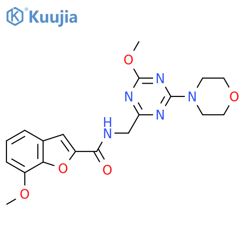 7-methoxy-N-{4-methoxy-6-(morpholin-4-yl)-1,3,5-triazin-2-ylmethyl}-1-benzofuran-2-carboxamide structure