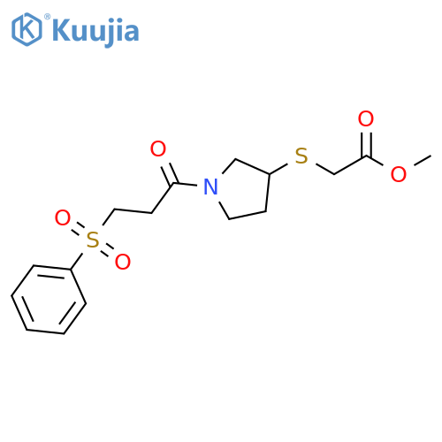 methyl 2-({1-[3-(benzenesulfonyl)propanoyl]pyrrolidin-3-yl}sulfanyl)acetate structure