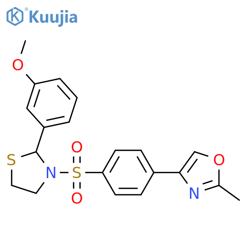 4-[4-[[2-(3-methoxyphenyl)-1,3-thiazolidin-3-yl]sulfonyl]phenyl]-2-methyl-1,3-oxazole structure
