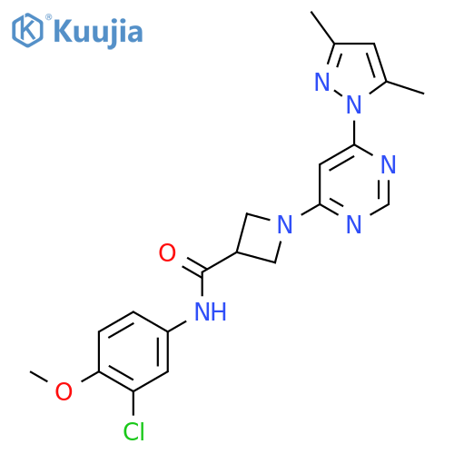 N-(3-chloro-4-methoxyphenyl)-1-6-(3,5-dimethyl-1H-pyrazol-1-yl)pyrimidin-4-ylazetidine-3-carboxamide structure