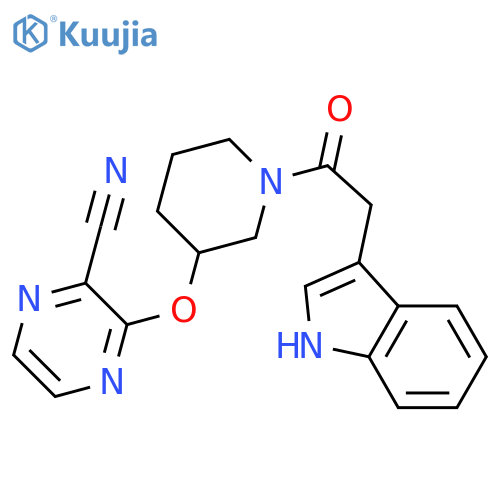 3-({1-[2-(1H-indol-3-yl)acetyl]piperidin-3-yl}oxy)pyrazine-2-carbonitrile structure