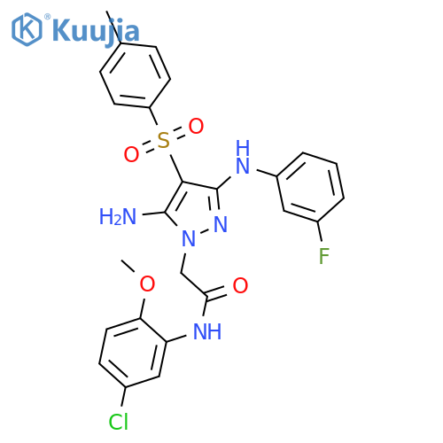 2-{5-amino-3-[(3-fluorophenyl)amino]-4-(4-methylbenzenesulfonyl)-1H-pyrazol-1-yl}-N-(5-chloro-2-methoxyphenyl)acetamide structure