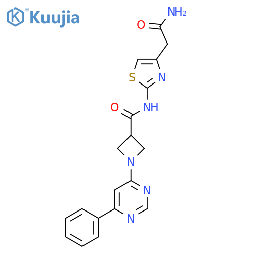 N-4-(carbamoylmethyl)-1,3-thiazol-2-yl-1-(6-phenylpyrimidin-4-yl)azetidine-3-carboxamide structure