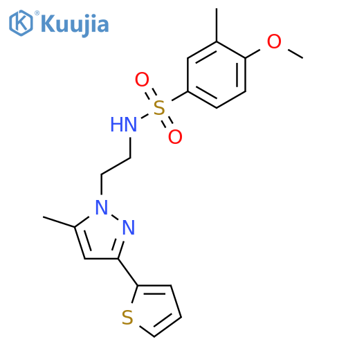 4-methoxy-3-methyl-N-{2-[5-methyl-3-(thiophen-2-yl)-1H-pyrazol-1-yl]ethyl}benzene-1-sulfonamide structure