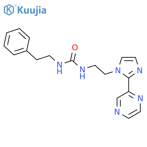 1-(2-phenylethyl)-3-{2-[2-(pyrazin-2-yl)-1H-imidazol-1-yl]ethyl}urea structure