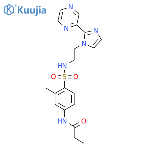 N-[3-methyl-4-({2-[2-(pyrazin-2-yl)-1H-imidazol-1-yl]ethyl}sulfamoyl)phenyl]propanamide structure