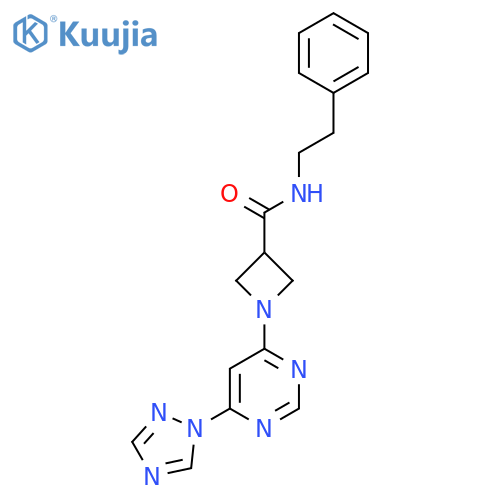 N-(2-phenylethyl)-1-6-(1H-1,2,4-triazol-1-yl)pyrimidin-4-ylazetidine-3-carboxamide structure