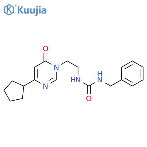 1-benzyl-3-[2-(4-cyclopentyl-6-oxo-1,6-dihydropyrimidin-1-yl)ethyl]urea structure