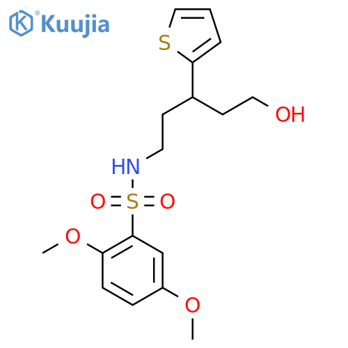 N-[5-hydroxy-3-(thiophen-2-yl)pentyl]-2,5-dimethoxybenzene-1-sulfonamide structure