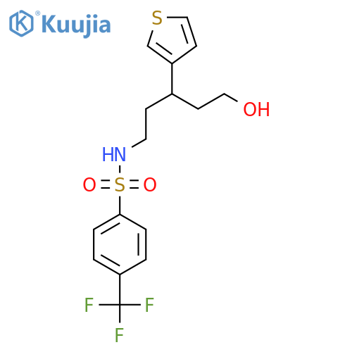 N-5-hydroxy-3-(thiophen-3-yl)pentyl-4-(trifluoromethyl)benzene-1-sulfonamide structure
