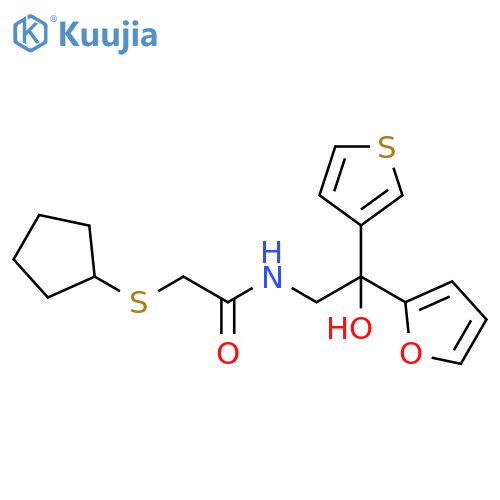 2-(cyclopentylsulfanyl)-N-2-(furan-2-yl)-2-hydroxy-2-(thiophen-3-yl)ethylacetamide structure