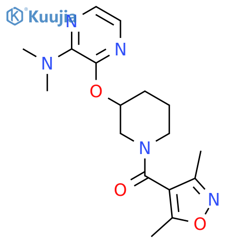3-{[1-(3,5-dimethyl-1,2-oxazole-4-carbonyl)piperidin-3-yl]oxy}-N,N-dimethylpyrazin-2-amine structure