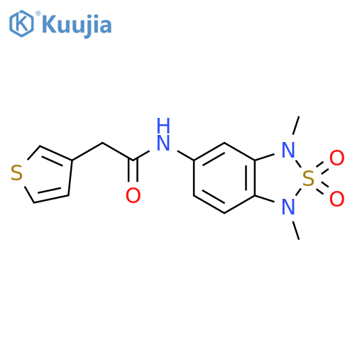 N-(1,3-dimethyl-2,2-dioxo-1,3-dihydro-2lambda6,1,3-benzothiadiazol-5-yl)-2-(thiophen-3-yl)acetamide structure